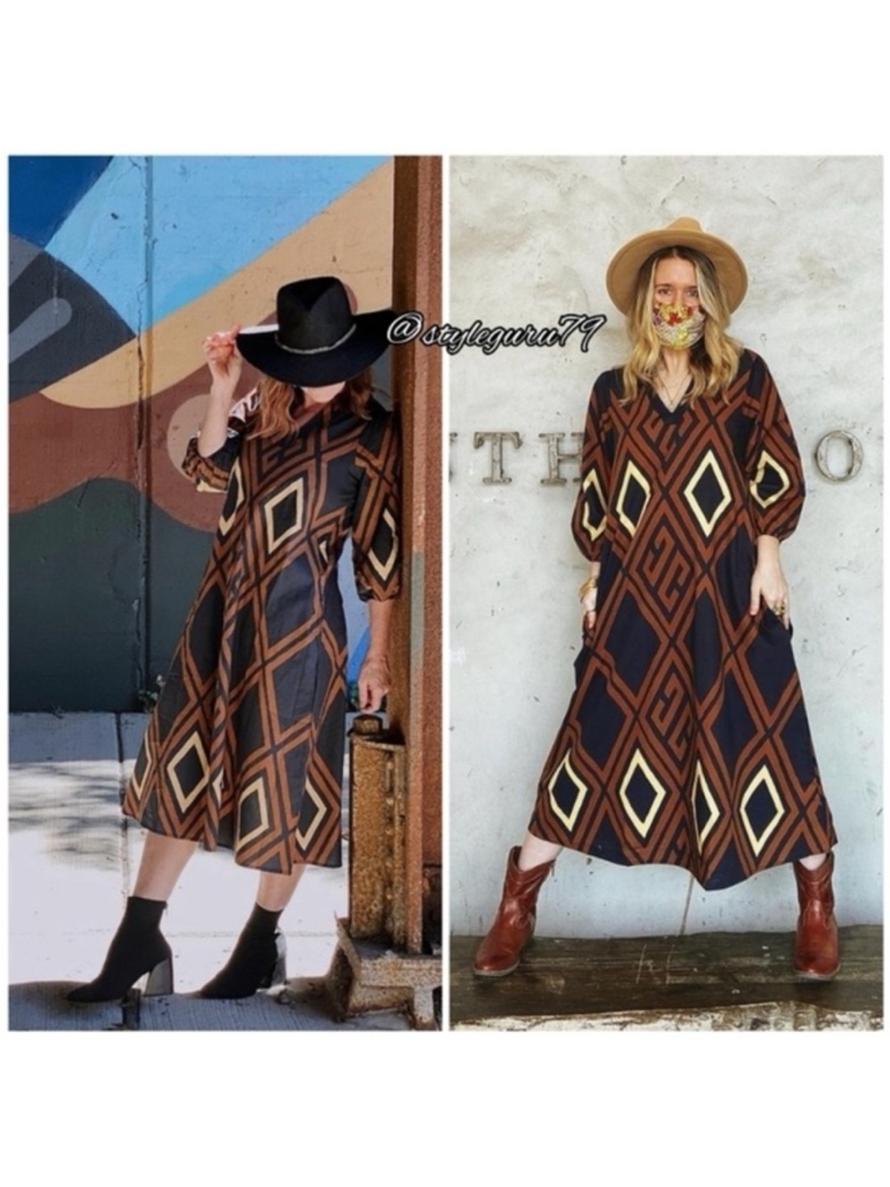 Anthropologie Porridge Brown Black Print Mireil Midi Dress Small - Picture 2 of 16